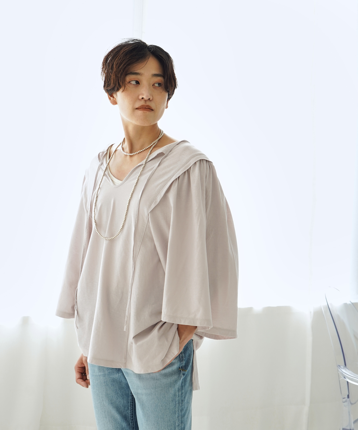 2ウェイギャザースリーブTシャツ